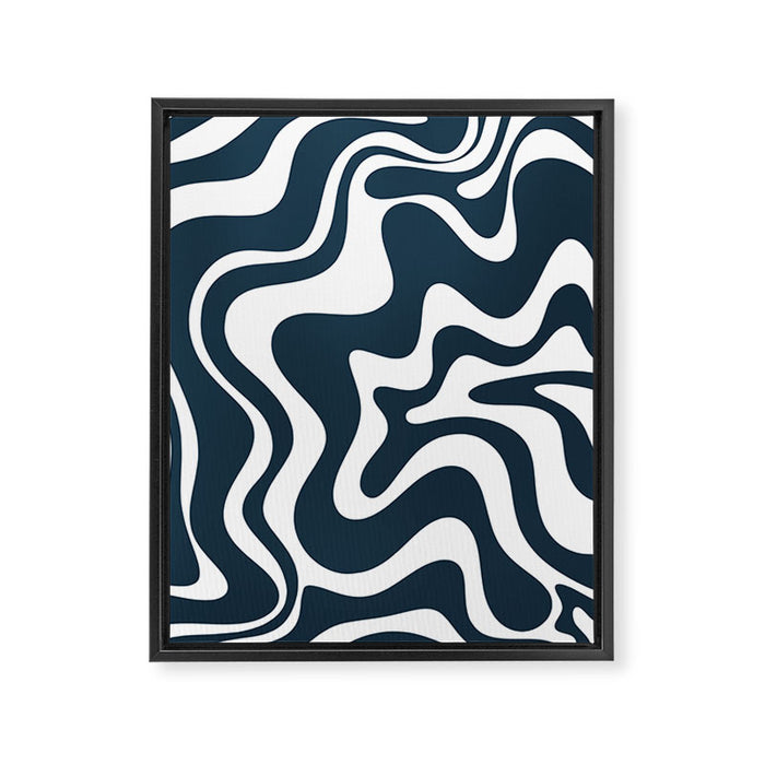 Liquid Swirl Abstract Pattern in Navy Blue and White Framed Canvas Print Gallery Image 1
