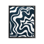 Liquid Swirl Abstract Pattern in Navy Blue and White Framed Canvas Print Gallery Image 6