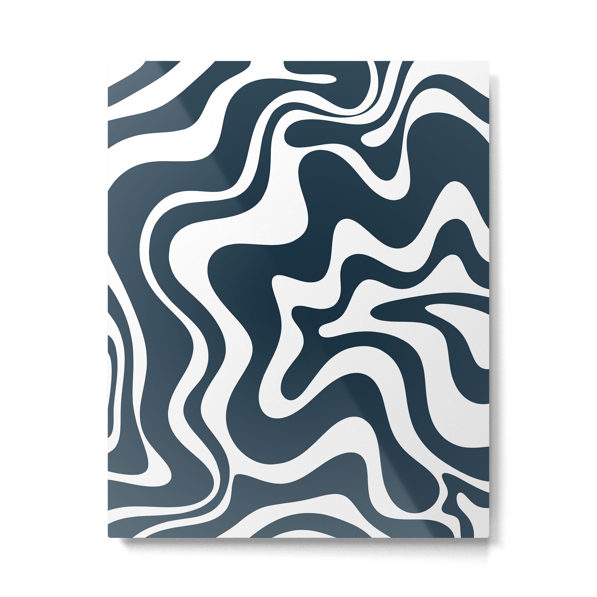 Liquid Swirl Abstract Pattern in Navy Blue and White Metal Print Gallery Image 4