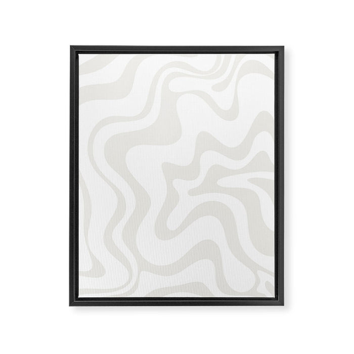 Liquid Swirl Abstract Pattern in Nearly White and Pale Stone Framed Canvas Print Gallery Image 1