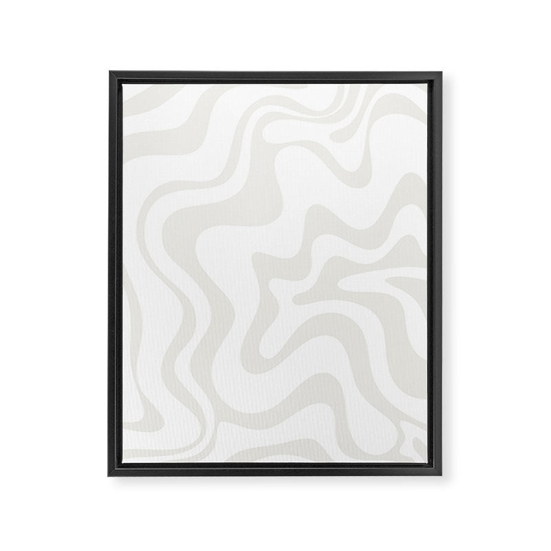 Liquid Swirl Abstract Pattern in Nearly White and Pale Stone Framed Canvas Print Gallery Image 6
