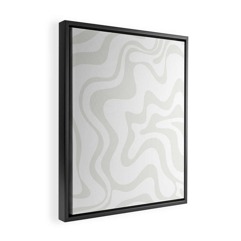 Liquid Swirl Abstract Pattern in Nearly White and Pale Stone Framed Canvas Print Gallery Image 2