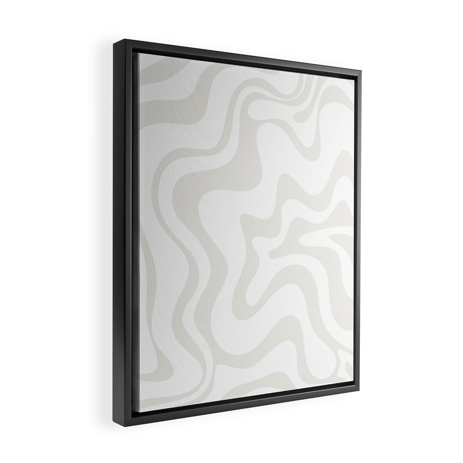 Liquid Swirl Abstract Pattern in Nearly White and Pale Stone Framed Canvas Print Gallery Image 2