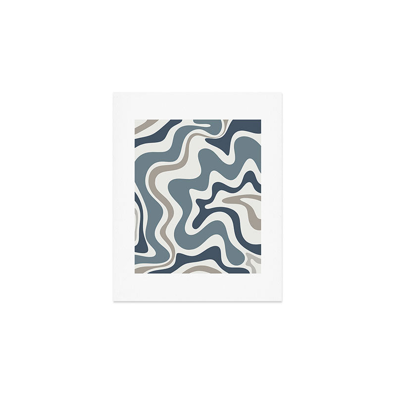 Liquid Swirl Abstract Pattern in Neutral Blue Gray on Off White Art Print Gallery Image 1