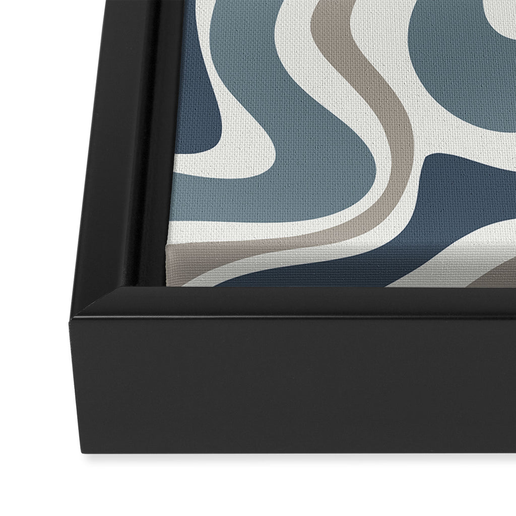 Liquid Swirl Abstract Pattern in Neutral Blue Gray on Off White Framed Canvas Print Gallery Image 3