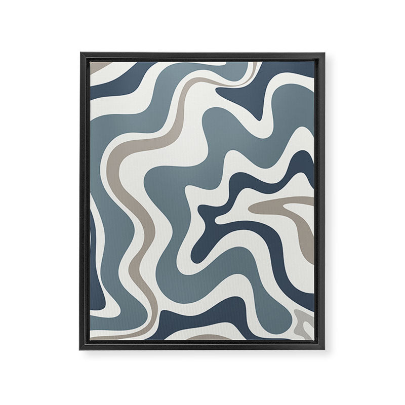 Liquid Swirl Abstract Pattern in Neutral Blue Gray on Off White Framed Canvas Print Gallery Image 6