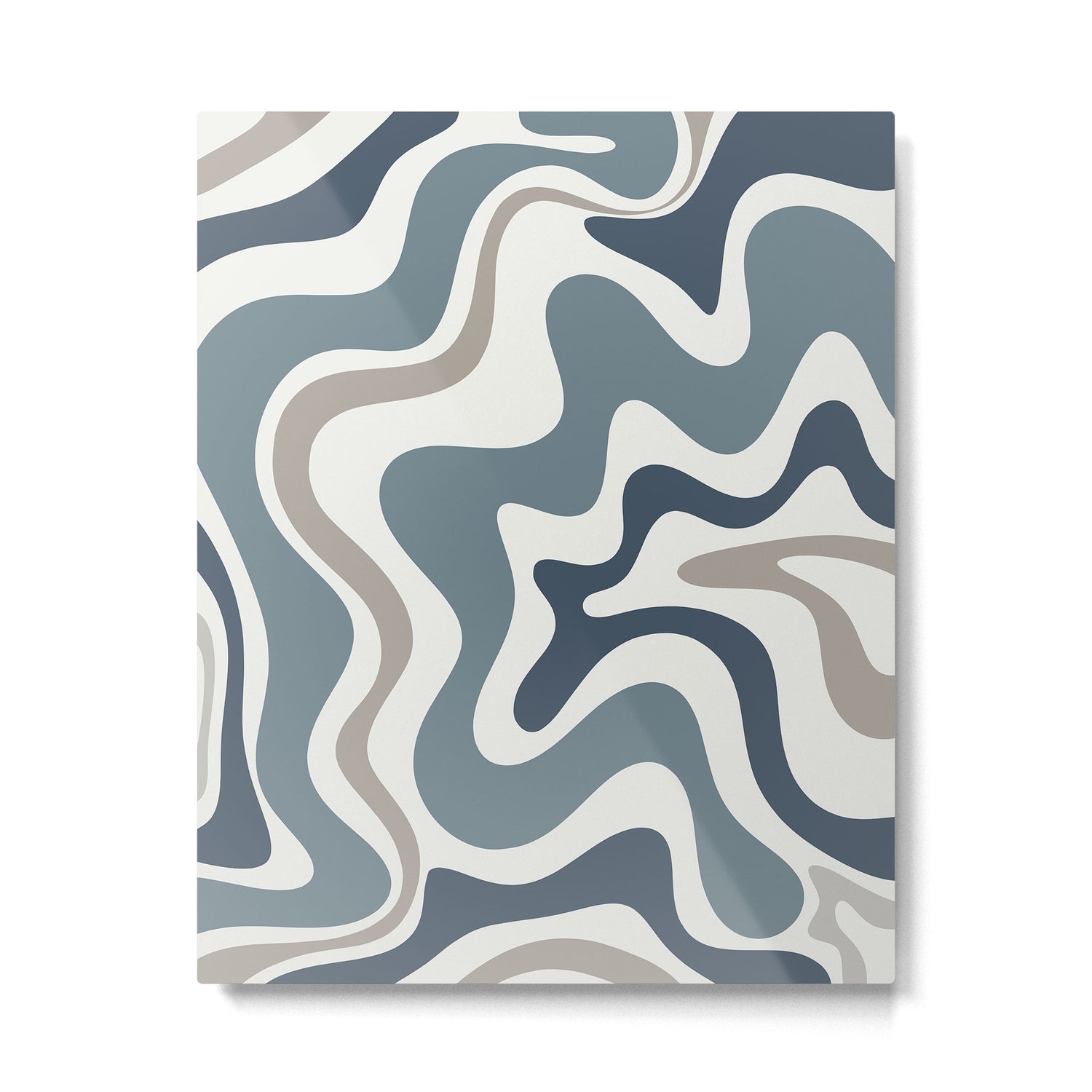 Liquid Swirl Abstract Pattern in Neutral Blue Gray on Off White Metal Print Gallery Image 4