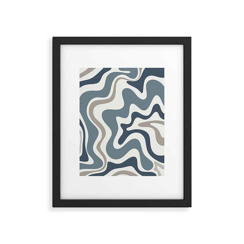 Liquid Swirl Abstract Pattern in Neutral Blue Gray on Off White Framed Art Print Gallery Image 5