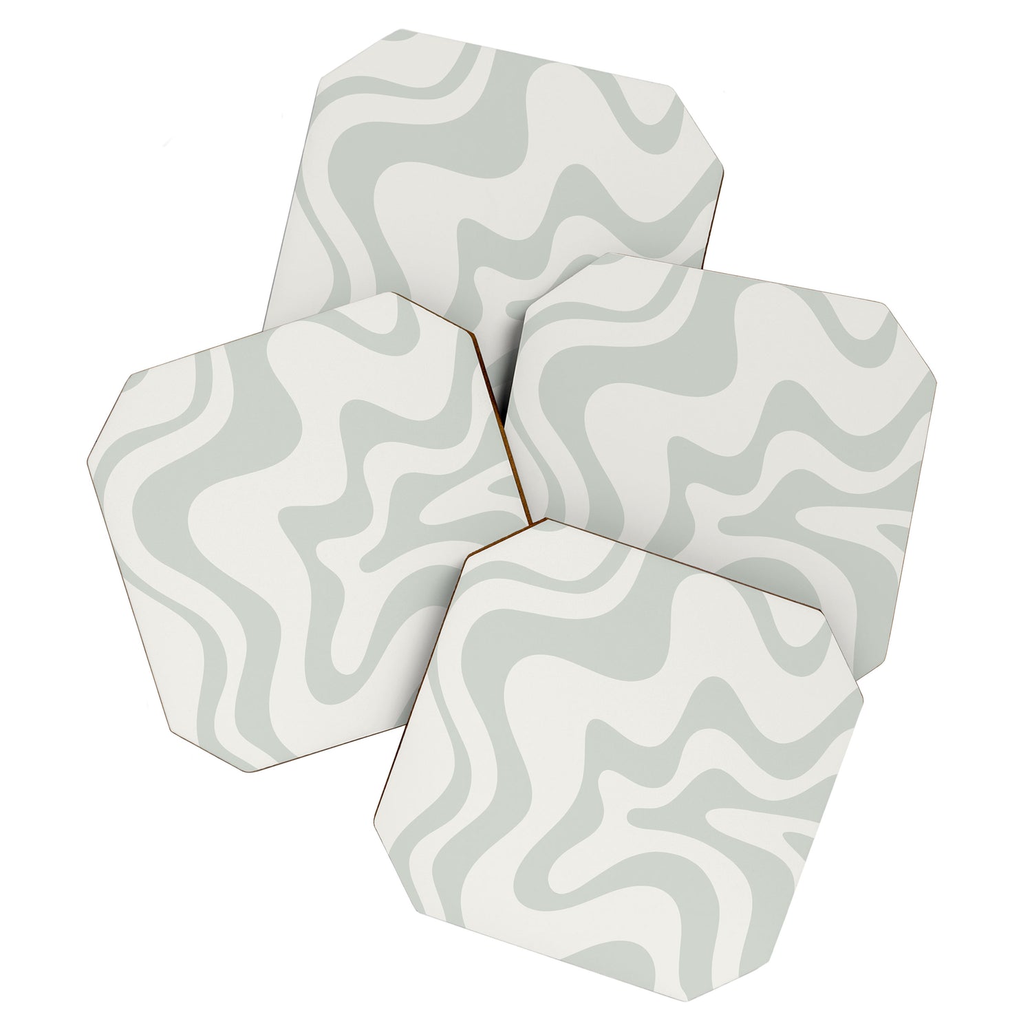 Liquid Swirl Abstract Pattern in Pale Stone and Light Silver Sage Gray Coaster Gallery Image 1