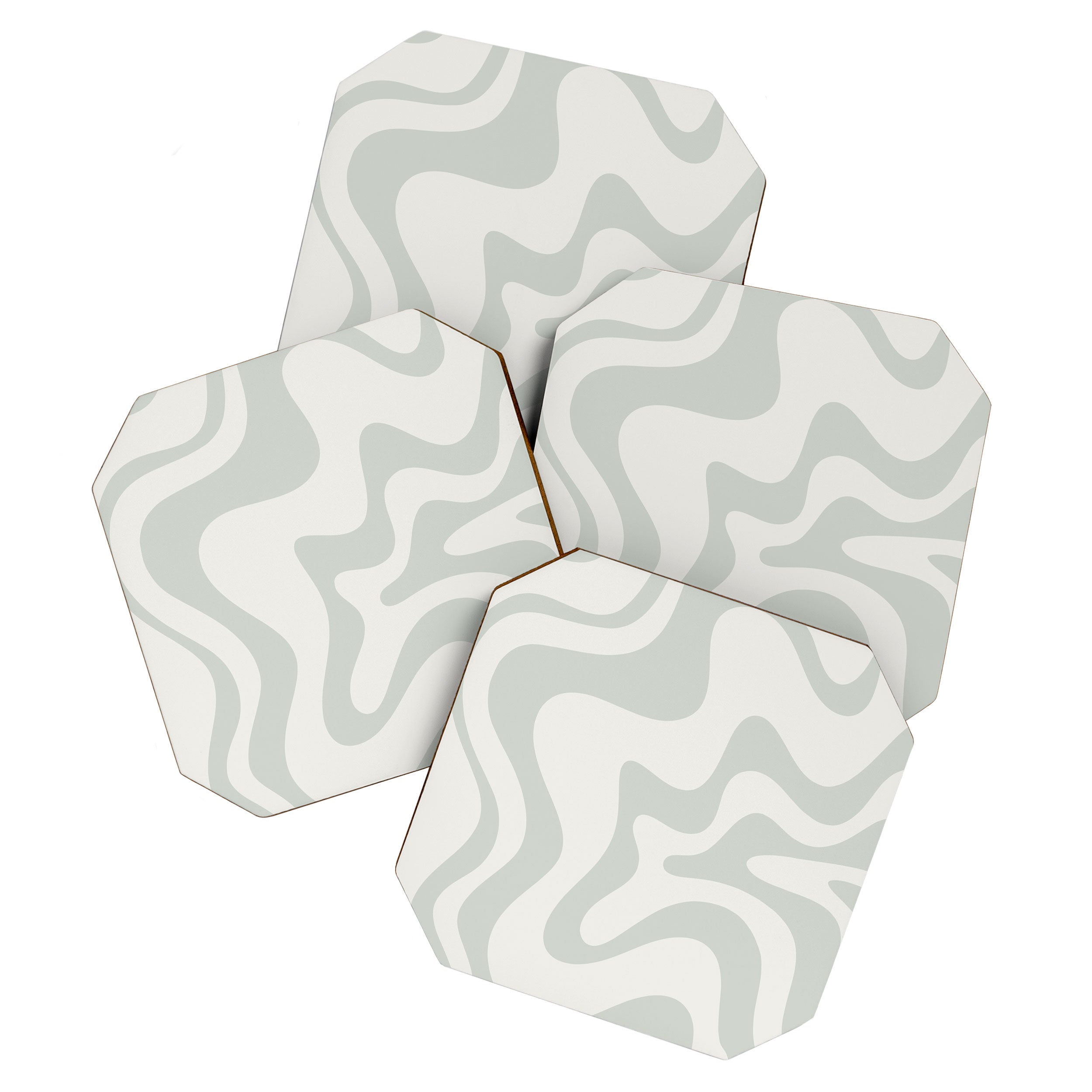 Liquid Swirl Abstract Pattern in Pale Stone and Light Silver Sage Gray Coaster Gallery Image 1