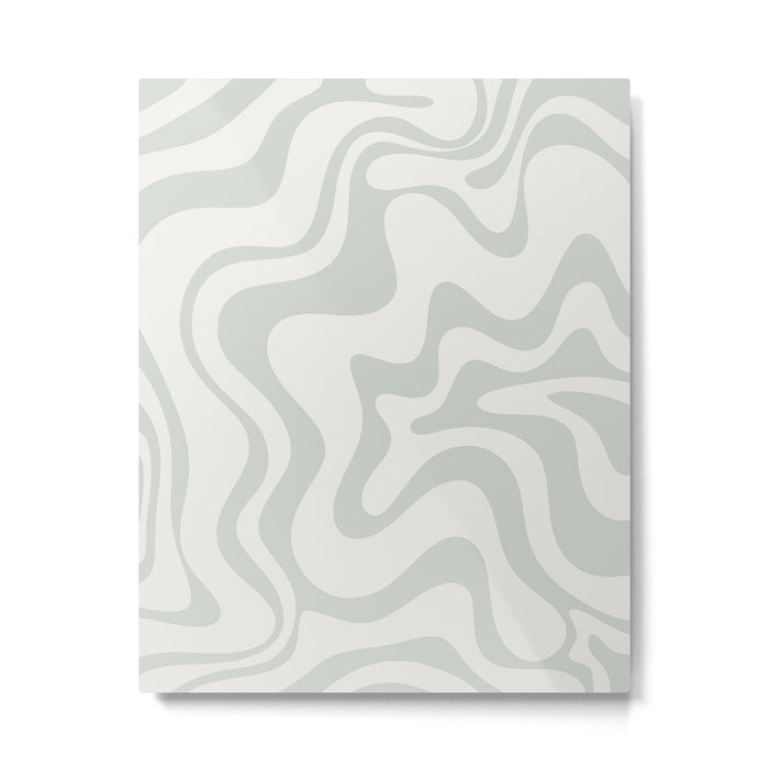 Liquid Swirl Abstract Pattern in Pale Stone and Light Silver Sage Gray Metal Print Gallery Image 1