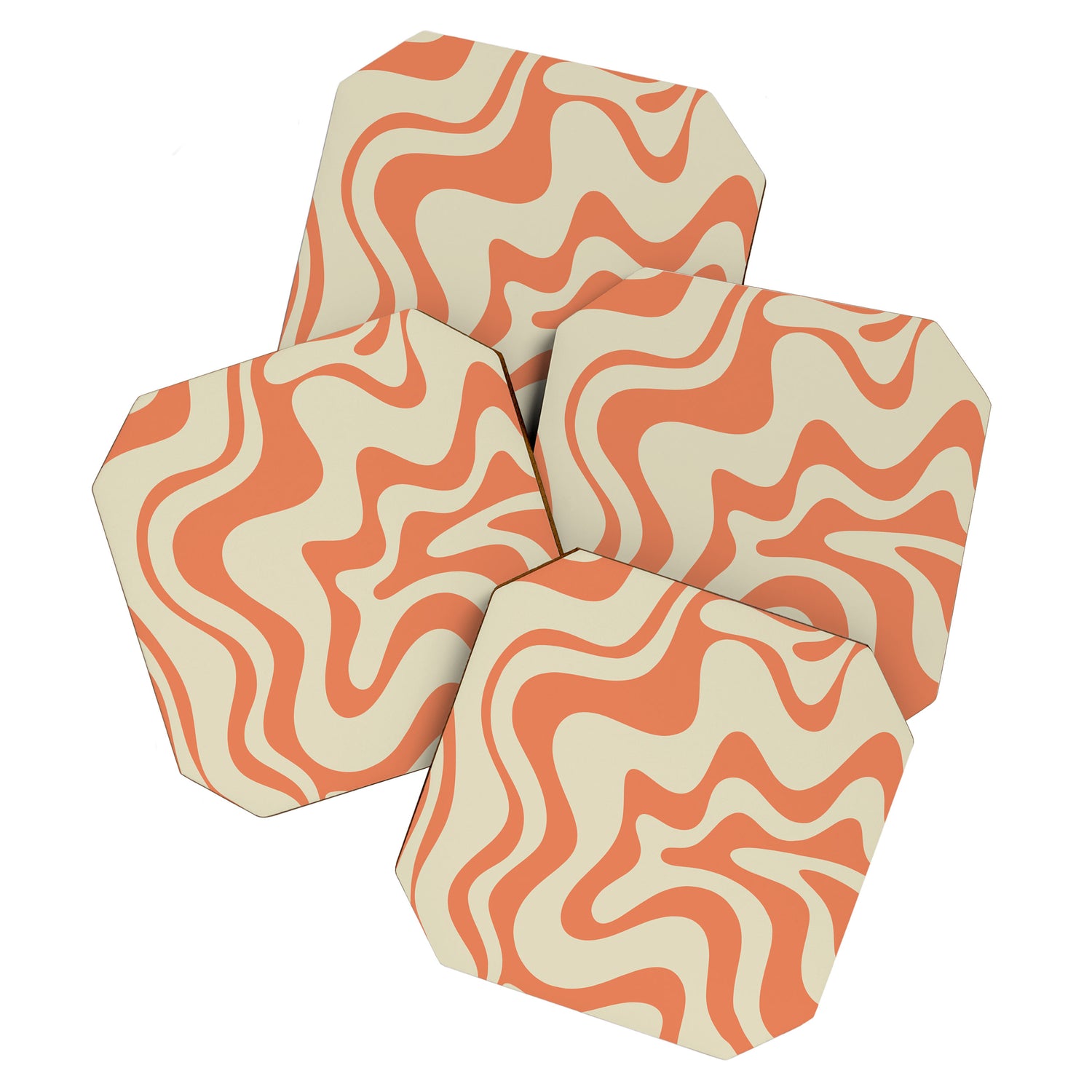 Liquid Swirl Abstract Pattern in Pumpkin Orange and Beige  Coaster Gallery Image 1