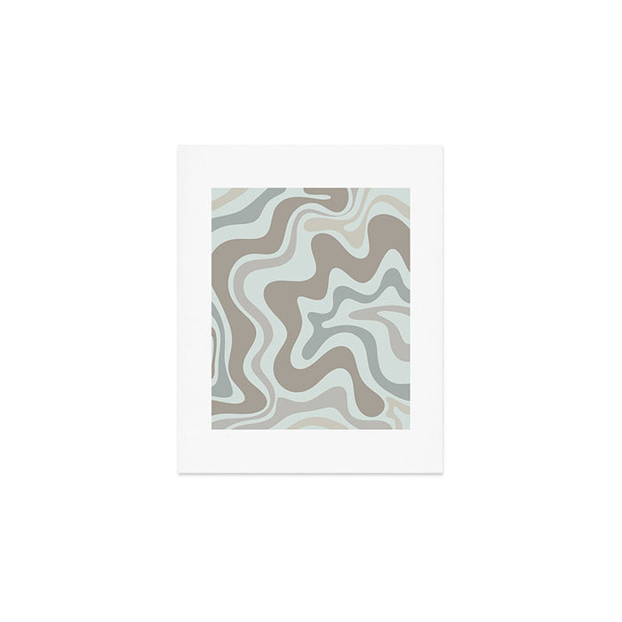 Liquid Swirl Abstract Pattern in Taupe Gray and Light Ice Blue Art Print Gallery Image 1