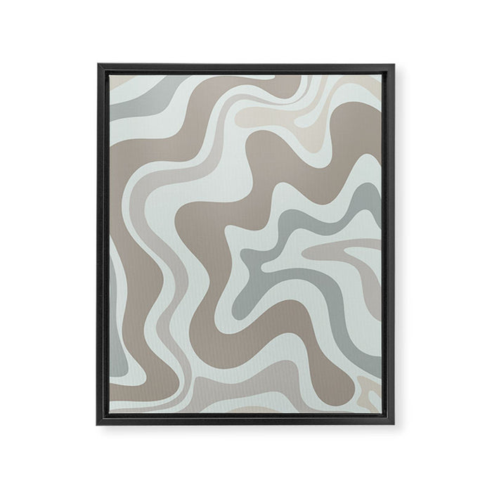 Liquid Swirl Abstract Pattern in Taupe Gray and Light Ice Blue Framed Canvas Print Gallery Image 1
