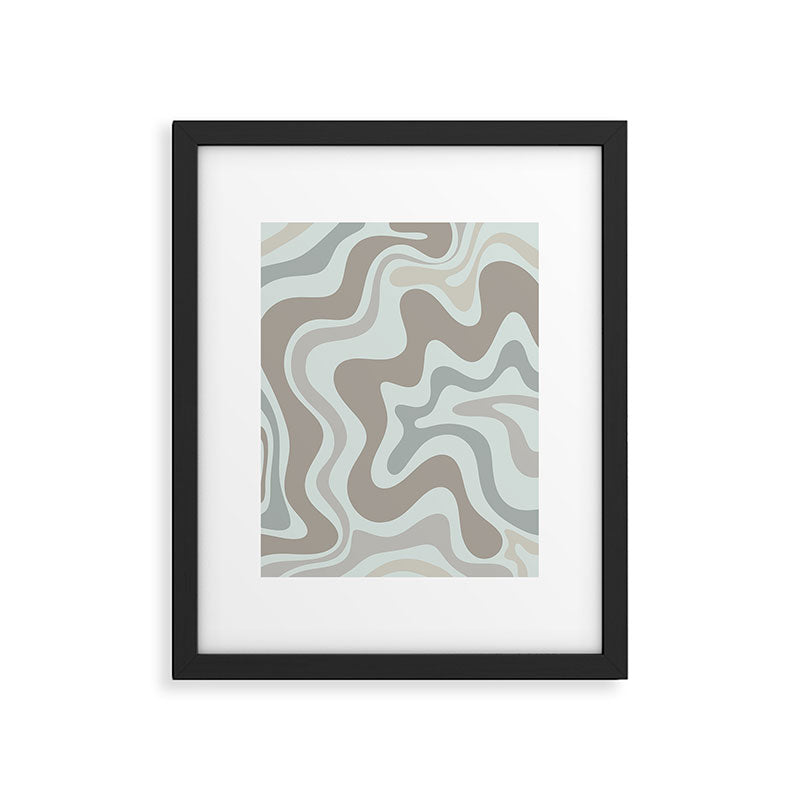 Liquid Swirl Abstract Pattern in Taupe Gray and Light Ice Blue Framed Art Print Gallery Image 5