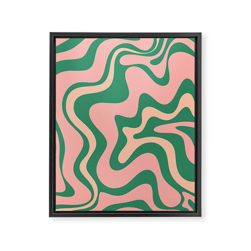 Liquid Swirl Abstract Pattern Pink Blush Green  Framed Canvas Print Gallery Image 6