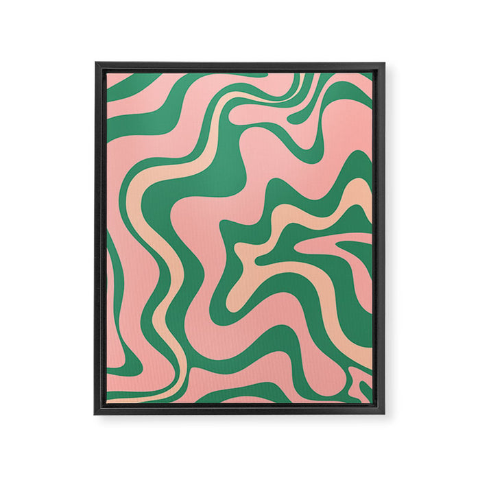 Liquid Swirl Abstract Pattern Pink Blush Green  Framed Canvas Print Gallery Image 1