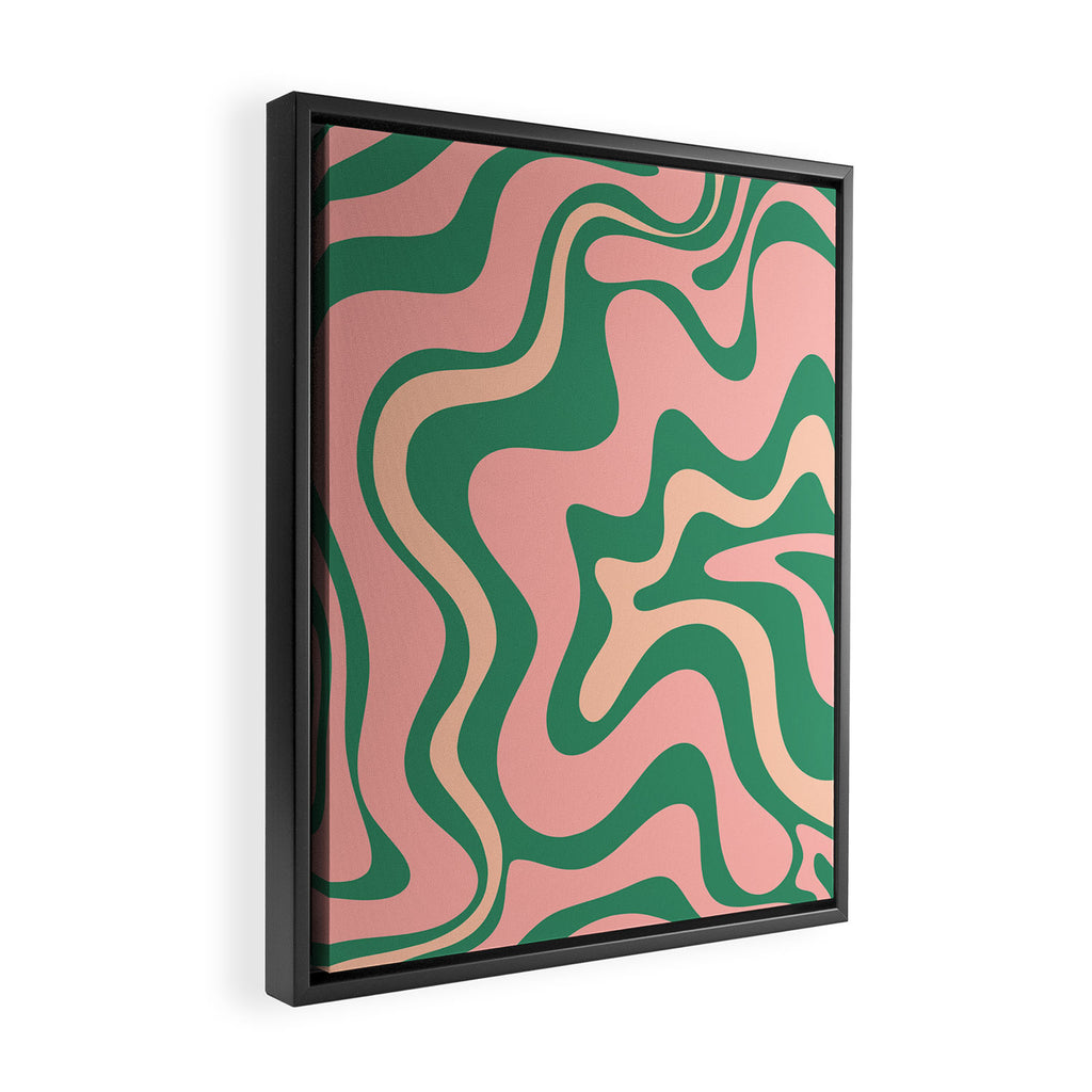 Liquid Swirl Abstract Pattern Pink Blush Green  Framed Canvas Print Gallery Image 2
