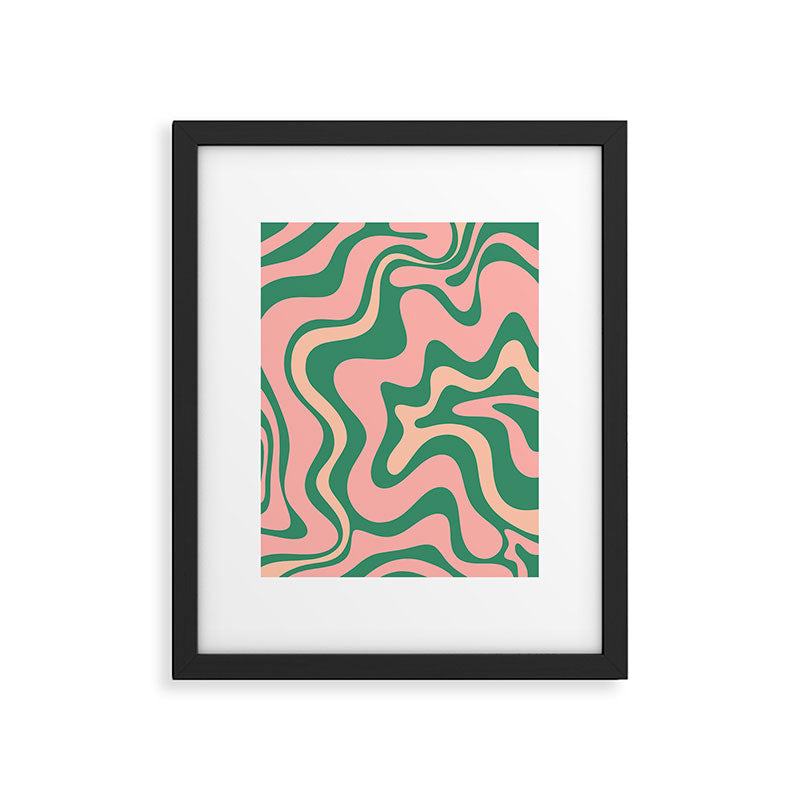 Liquid Swirl Abstract Pattern Pink Blush Green  Framed Art Print Gallery Image 5
