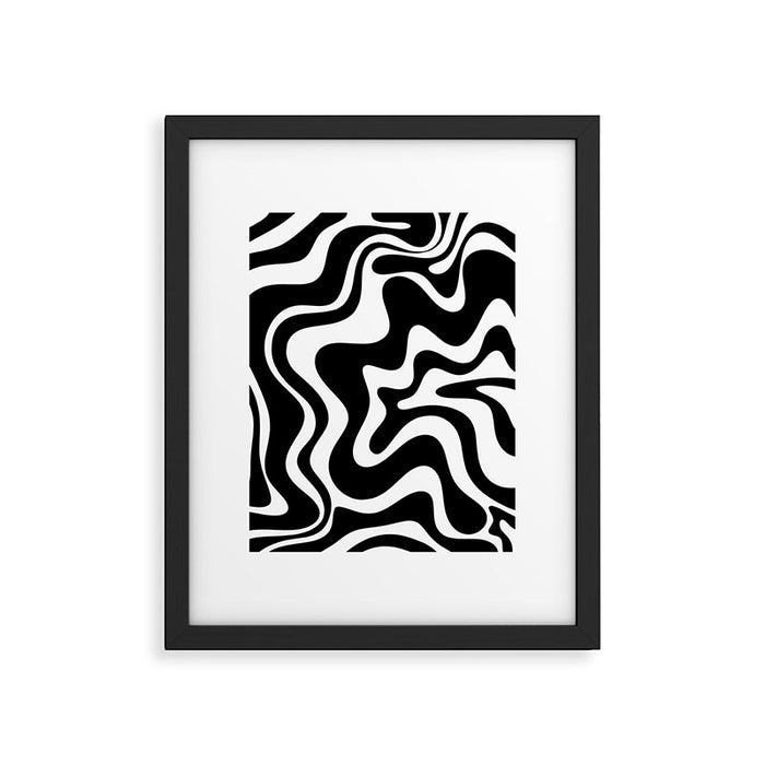 Liquid Swirl Abstract Pattern in Black and White Framed Art Print Gallery Image 1