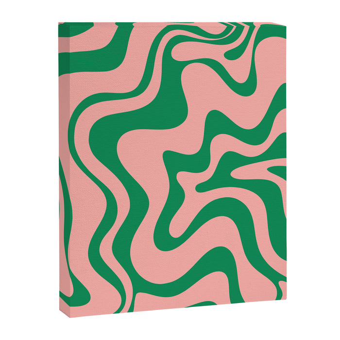 Liquid Swirl Abstract Retro Pattern in Blush Pink and Bright Green  Canvas Print Gallery Image 1