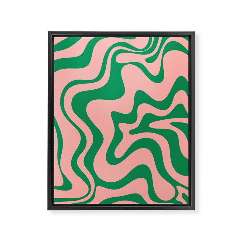 Liquid Swirl Abstract Retro Pattern in Blush Pink and Bright Green  Framed Canvas Print Gallery Image 6