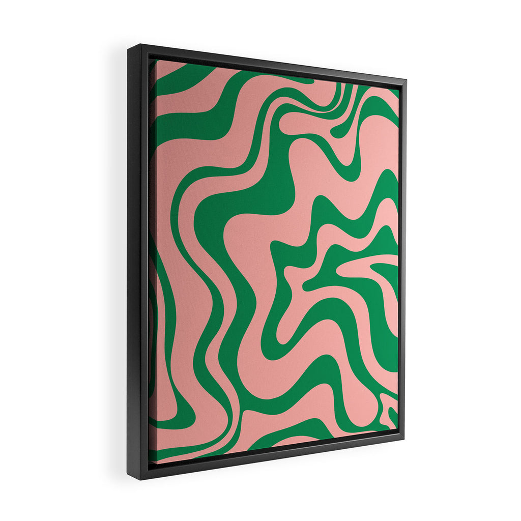 Liquid Swirl Abstract Retro Pattern in Blush Pink and Bright Green  Framed Canvas Print Gallery Image 2