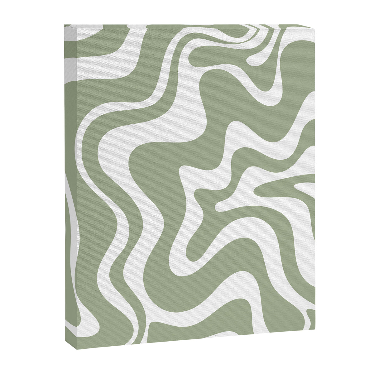 Liquid Swirl Abstract Pattern in Sage Green and White Canvas Print Gallery Image 6