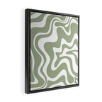 Liquid Swirl Abstract Pattern in Sage Green and White Framed Canvas Print Gallery Image 2