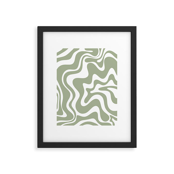 Liquid Swirl Abstract Pattern in Sage Green and White Framed Art Print Gallery Image 1