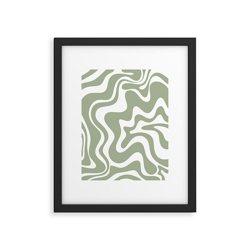 Liquid Swirl Abstract Pattern in Sage Green and White Framed Art Print Gallery Image 5