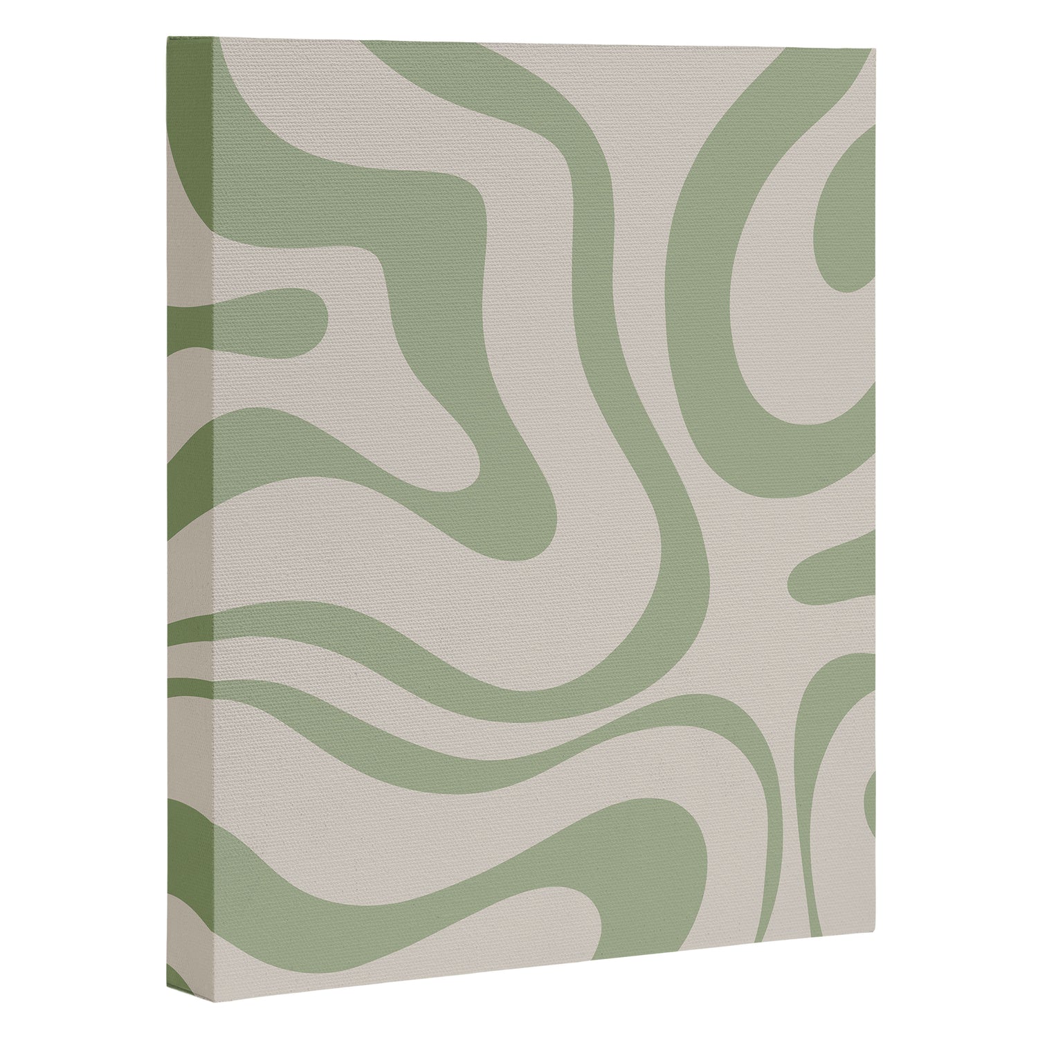 Liquid Swirl Abstract Pattern in Almond and Sage Green Canvas Print Gallery Image 3