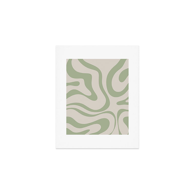 Liquid Swirl Abstract Pattern in Almond and Sage Green Art Print Gallery Image 1