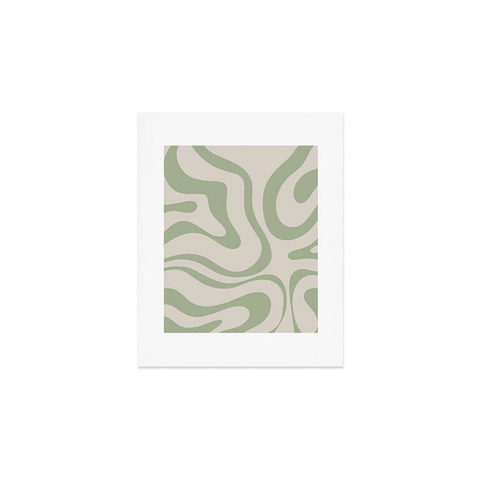Liquid Swirl Abstract Pattern in Almond and Sage Green Art Print Gallery Image 1