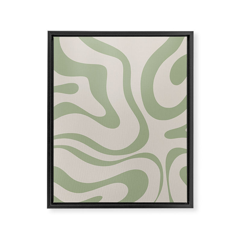Liquid Swirl Abstract Pattern in Almond and Sage Green Framed Canvas Print Gallery Image 8