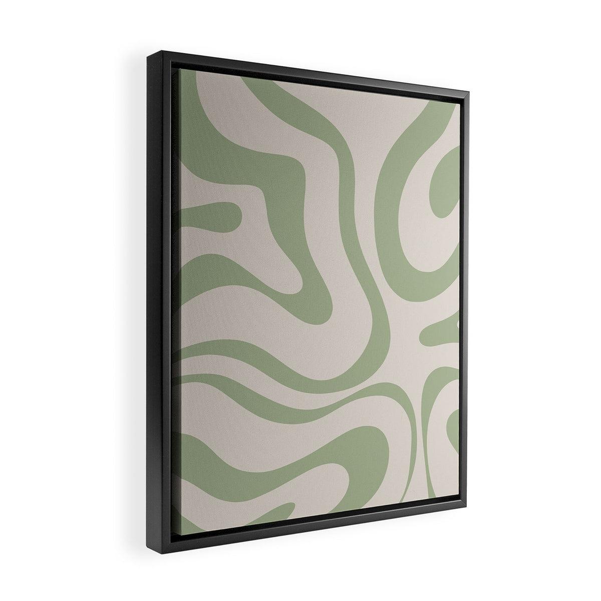 Liquid Swirl Abstract Pattern in Almond and Sage Green Framed Canvas Print Gallery Image 2