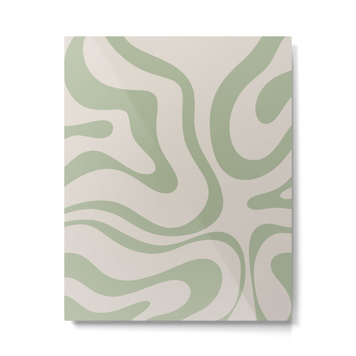 Liquid Swirl Abstract Pattern in Almond and Sage Green Metal Print Gallery Image 1