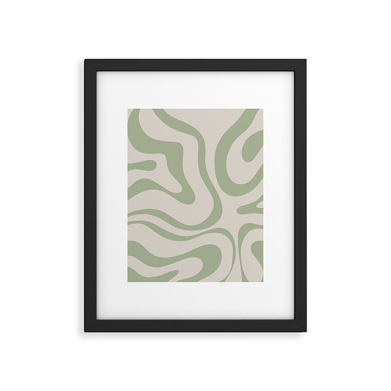 Liquid Swirl Abstract Pattern in Almond and Sage Green Framed Art Print Gallery Image 6
