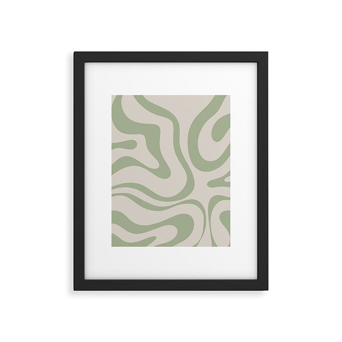Liquid Swirl Abstract Pattern in Almond and Sage Green Framed Art Print Gallery Image 1