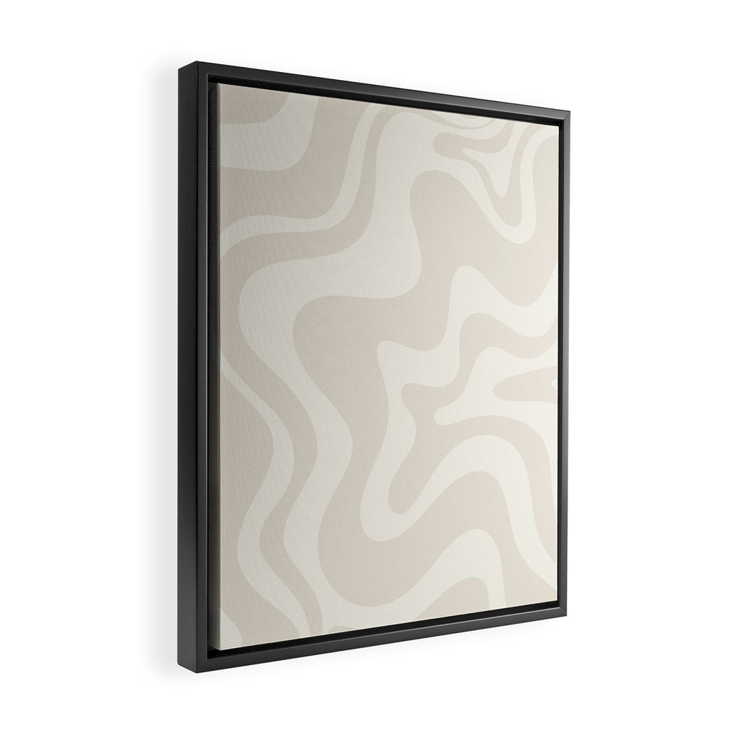 Liquid Swirl Contemporary Abstract Pattern in Barely-There Pale Beige and Light Cream  Framed Canvas Print Gallery Image 2