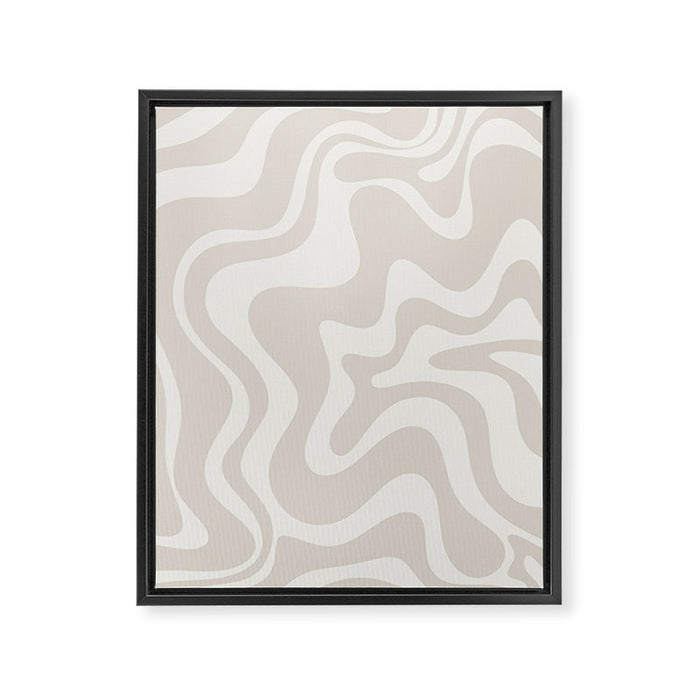 Liquid Swirl Contemporary Abstract Pattern in Mushroom Cream Framed Canvas Print Gallery Image 1