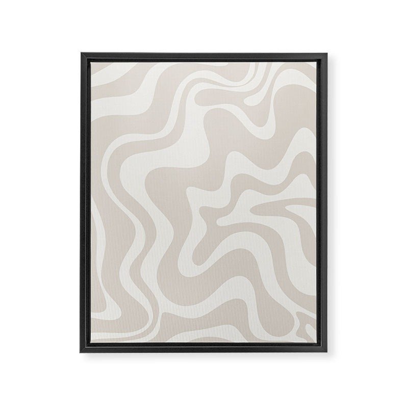 Liquid Swirl Contemporary Abstract Pattern in Mushroom Cream Framed Canvas Print Gallery Image 6