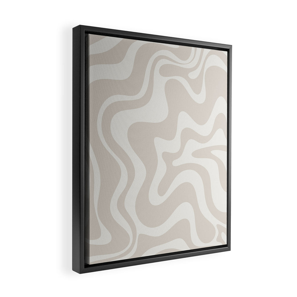 Liquid Swirl Contemporary Abstract Pattern in Mushroom Cream Framed Canvas Print Gallery Image 2