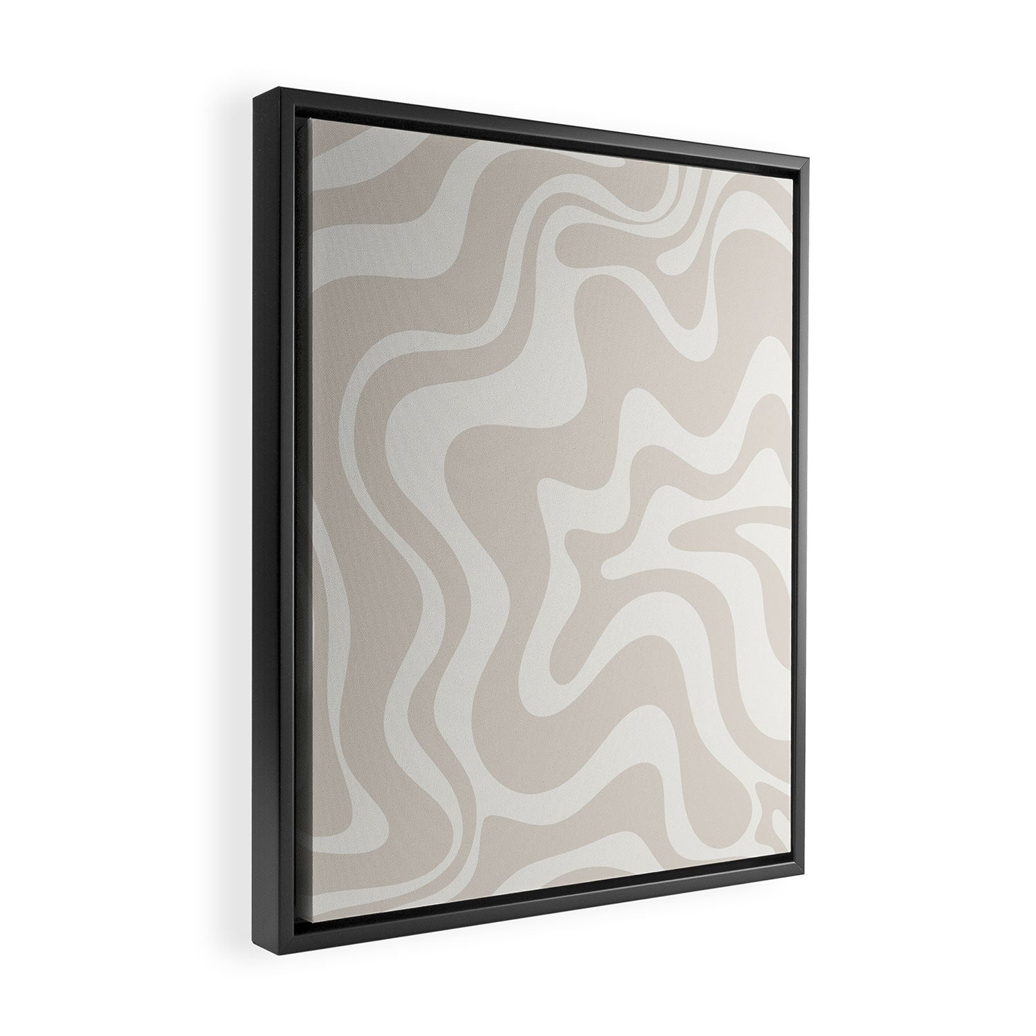 Liquid Swirl Contemporary Abstract Pattern in Mushroom Cream Framed Canvas Print Gallery Image 2