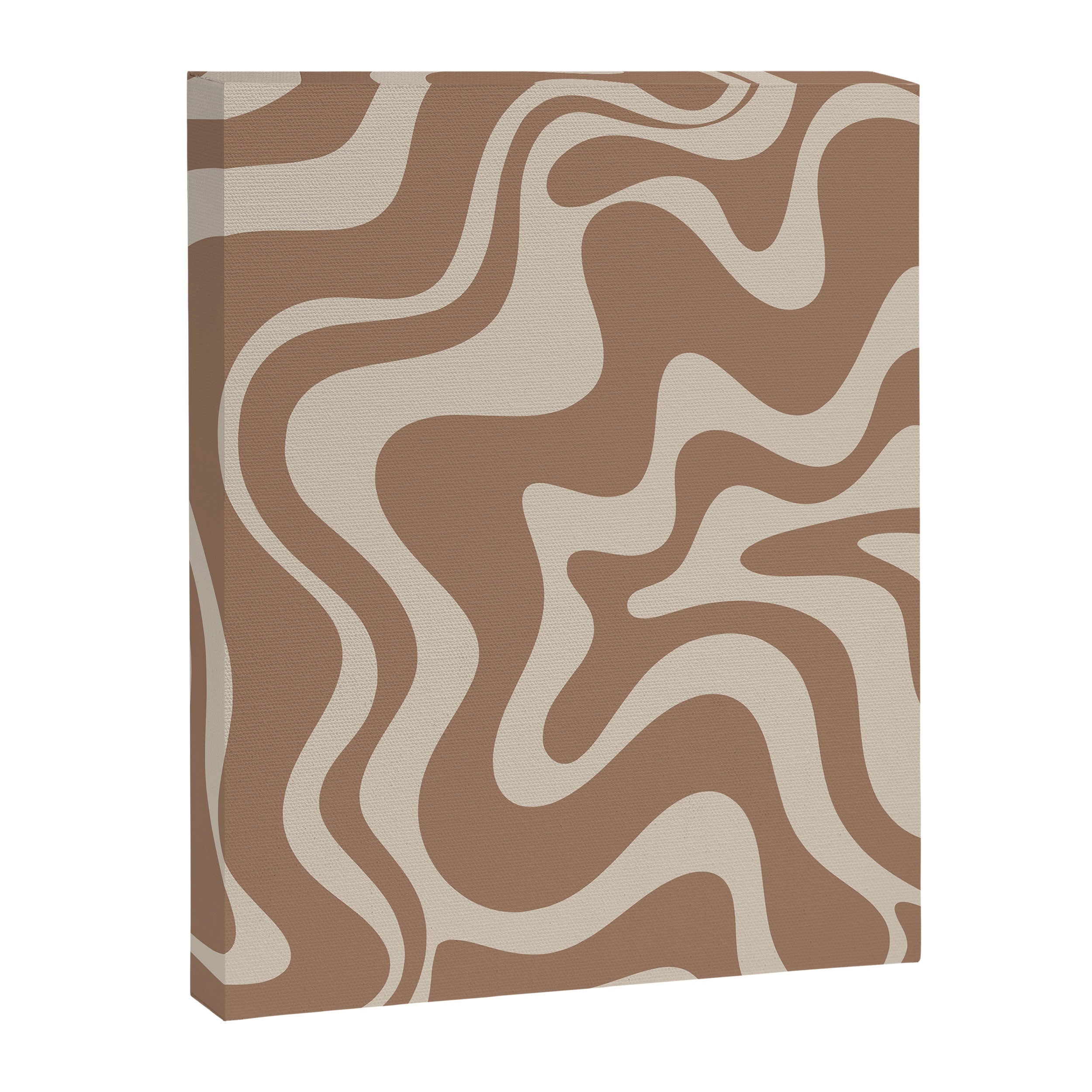 Liquid Swirl Contemporary Abstract Pattern in Chocolate Milk Brown and Beige Canvas Print Gallery Image 6