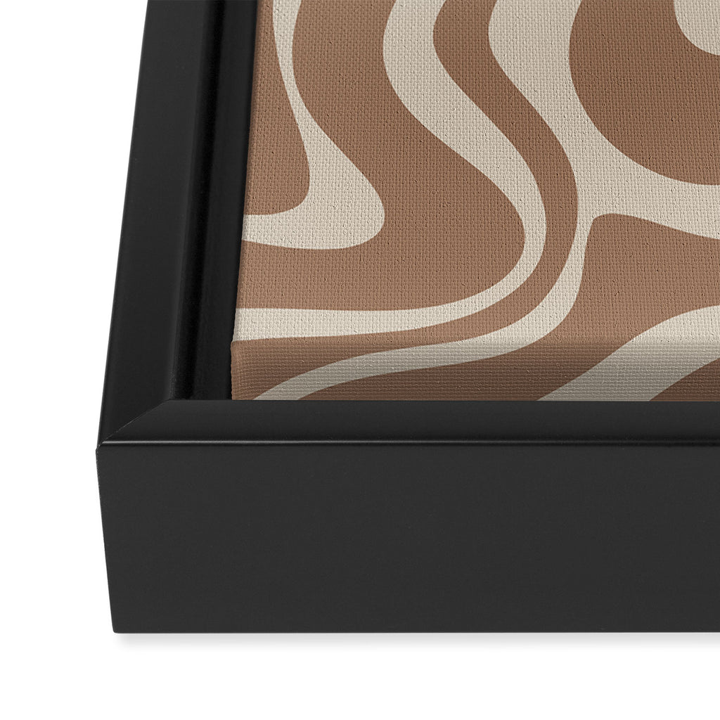 Liquid Swirl Contemporary Abstract Pattern in Chocolate Milk Brown and Beige Framed Canvas Print Gallery Image 3