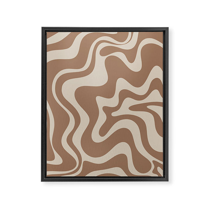 Liquid Swirl Contemporary Abstract Pattern in Chocolate Milk Brown and Beige Framed Canvas Print Gallery Image 1