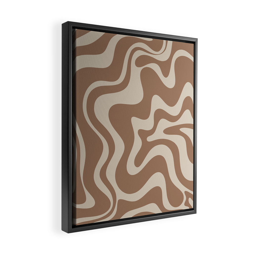 Liquid Swirl Contemporary Abstract Pattern in Chocolate Milk Brown and Beige Framed Canvas Print Gallery Image 2