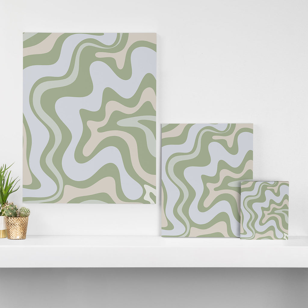 Liquid Swirl Contemporary Abstract Pattern in Light Sage Green Canvas Print Gallery Image 3