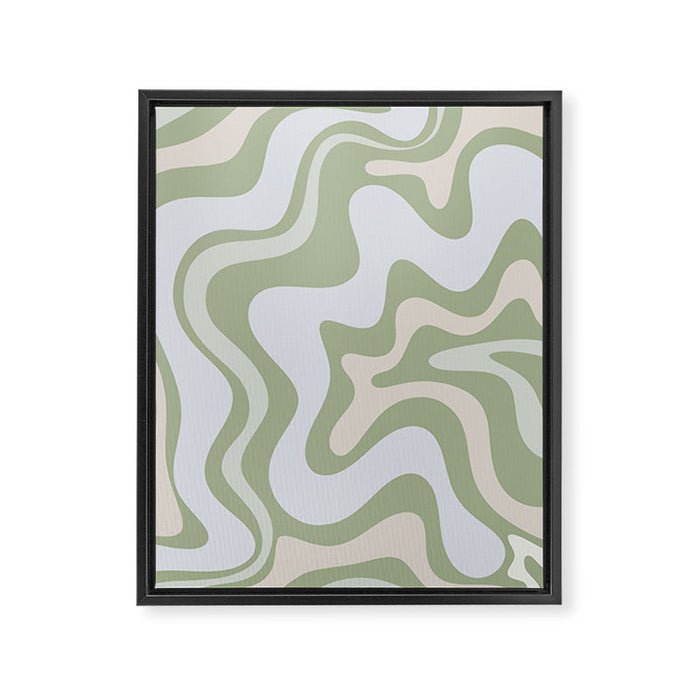 Liquid Swirl Contemporary Abstract Pattern in Light Sage Green Framed Canvas Print Gallery Image 1